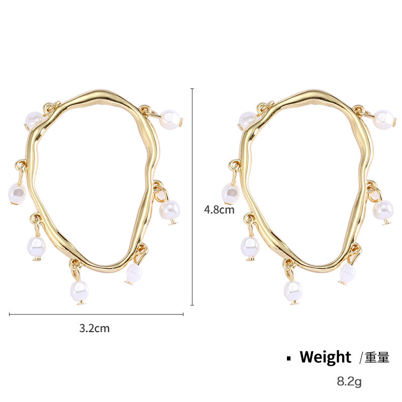 NXE03552925銀針金屬鍍金色歐美耳釘女ins風誇張珍珠耳墜跨境熱賣耳飾kj202104