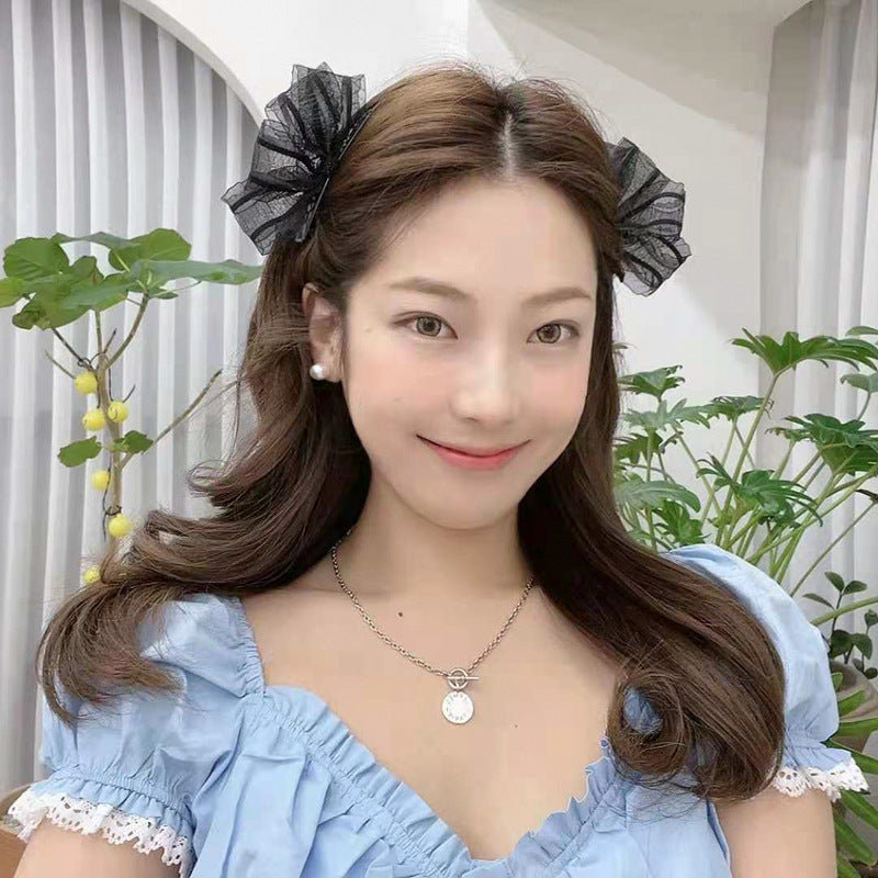 D620网红少女蝴蝶结对夹发卡工厂批发鸭嘴夹刘海发饰时尚网纱夹子-hp202105