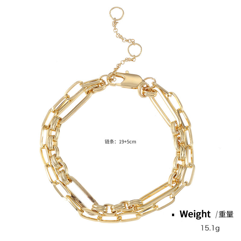NCB00995金屬鍍金鑲嵌鋯石誇張疊戴手鏈女歐美跨境專供古巴鏈ins手飾kj202106