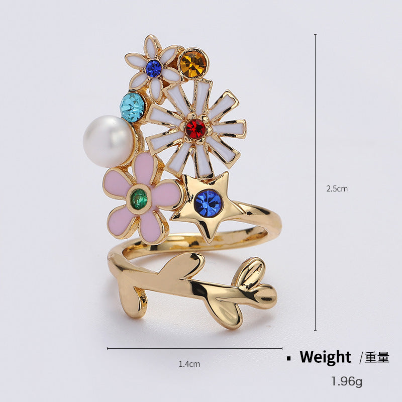 NCR00883金屬鍍金鑲鋯開口可調節指甲戒 日韓熱賣款可愛萌寵造型戒指kj202105
