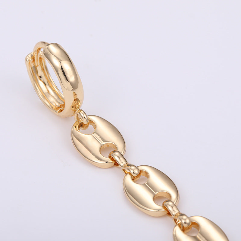 NCE03795飾品 豬鼻子金屬長款耳環女歐美時尚簡約ins風耳扣嘻哈誇張風kj202103
