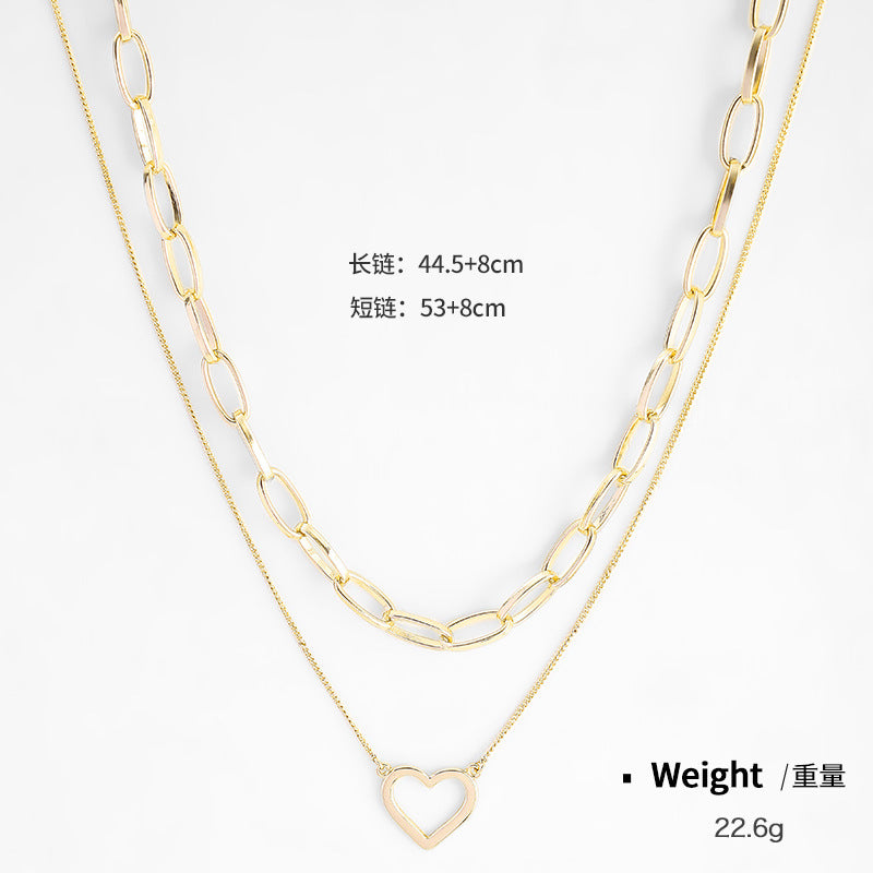 NCN02097銅鍍真金愛心雙層項鏈女 日韓時尚鑲鋯夏季熱賣疊戴古巴項鏈kj202105