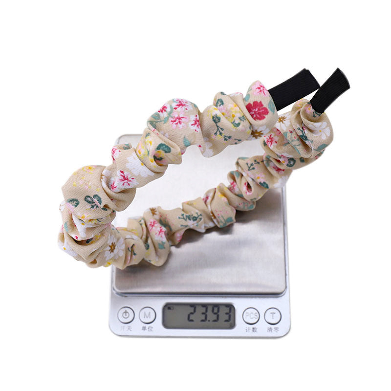 F450日韩春夏新款发箍小清新布艺印花褶皱头饰发捆少女压发细头箍hh202104