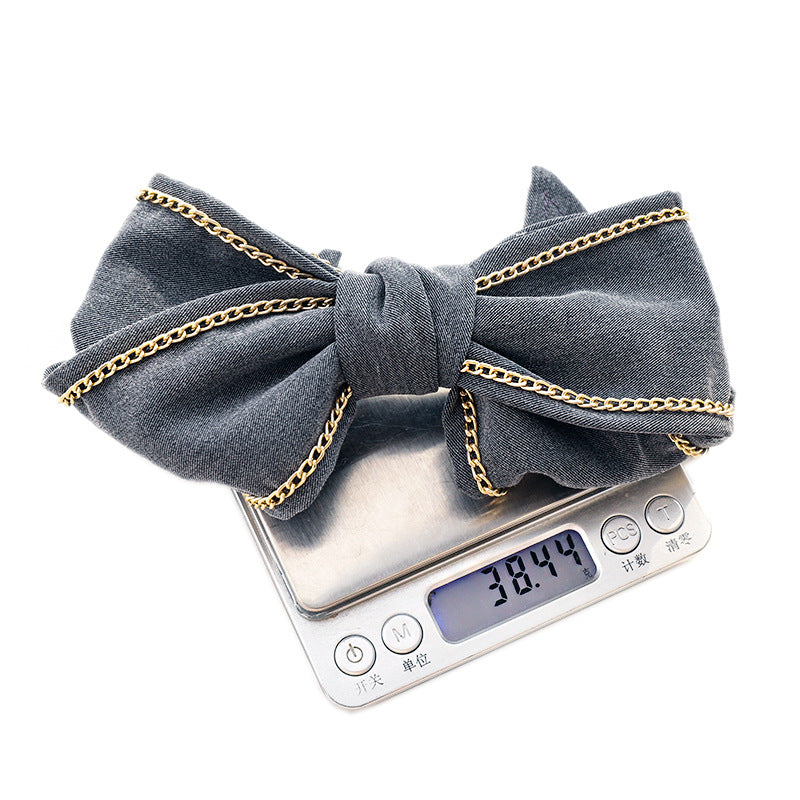 D604韩版新春新品发夹时尚纯色大蝴蝶结链条女士发饰马尾弹簧夹hp202103