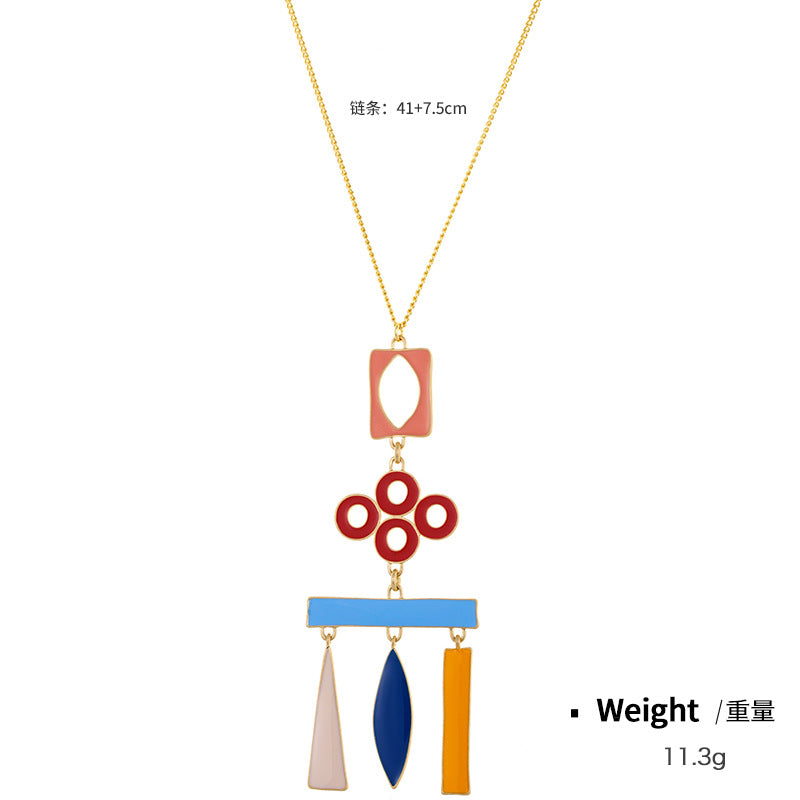 NCN01208原創設計景泰藍琺瑯滴油混色吊墜女歐美跨境幾何復古個性項鏈kj202107