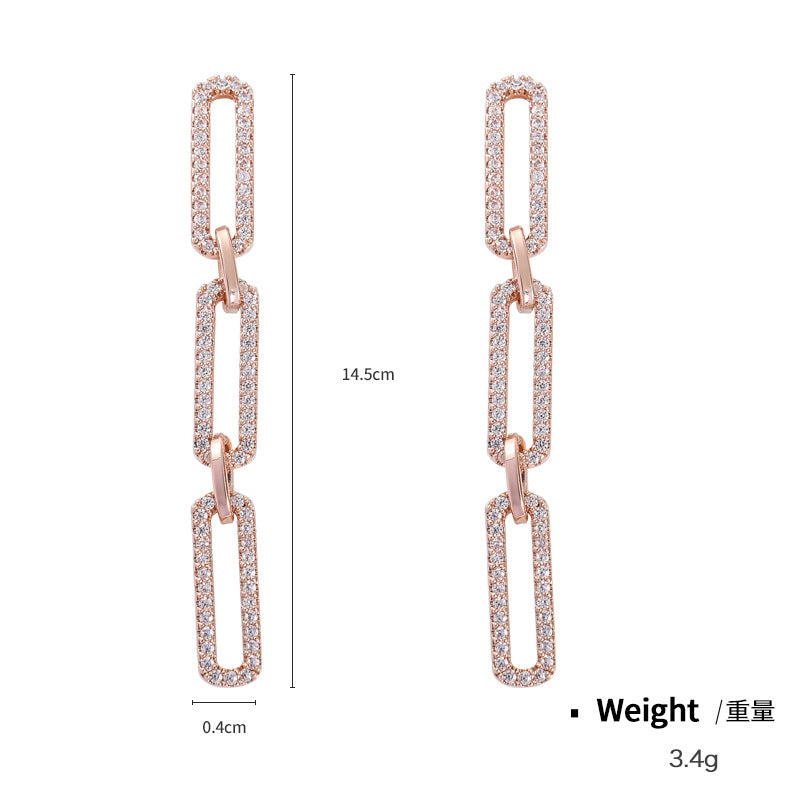 NCE03660925銀針銅鑲鋯長款鏈條耳釘女 韓版冷淡風顯瘦臉小眾流蘇耳飾kj202105