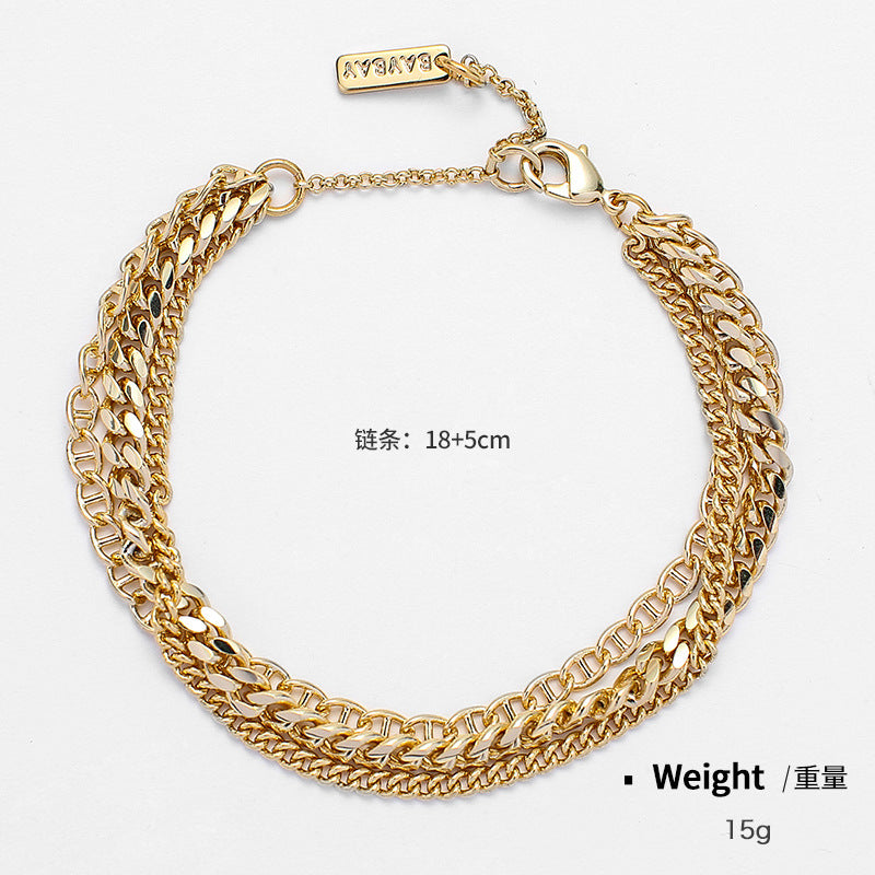 NCB00933歐美跨境金屬鑲嵌鋯石鍍金多層多拍疊戴手鏈日常個性ins風女kj202105
