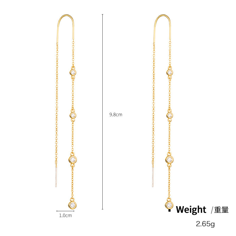 NCE01098銅鍍真金鑲鋯長款U型流蘇耳環 日韓百搭簡約復古s925銀針耳線kj202106