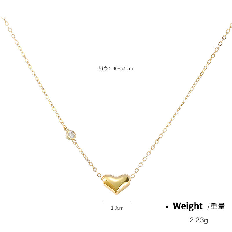 NSN00822通體純銀鑲鋯鍍18k金桃心鎖骨鏈女日韓簡約愛心吊墜情侶項飾kj202105