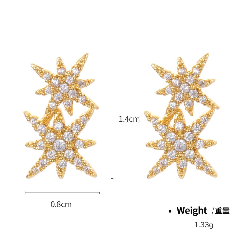 NCE00862925銀針銅鍍真金六芒星耳釘女日韓鑲鉆百搭米字時尚簡約耳飾kj202104