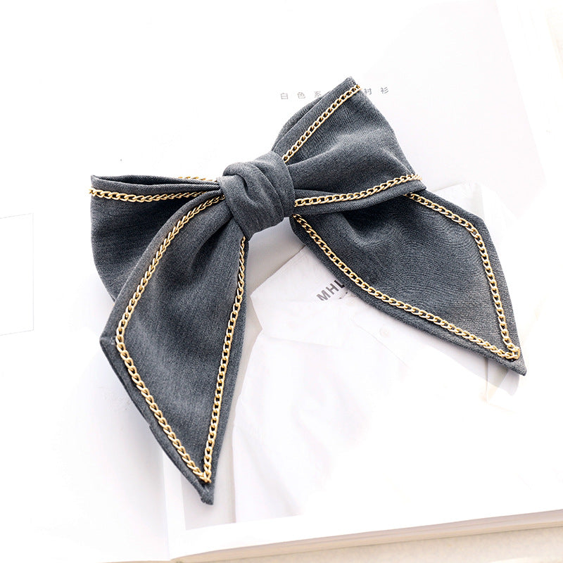 D604韩版新春新品发夹时尚纯色大蝴蝶结链条女士发饰马尾弹簧夹hp202103