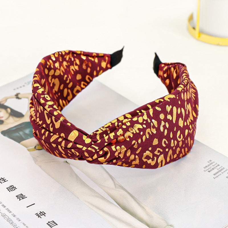F548跨境新款歐美時尚燙金印花布藝交叉寬邊頭飾髮捆氣質女士髮箍YC20210916