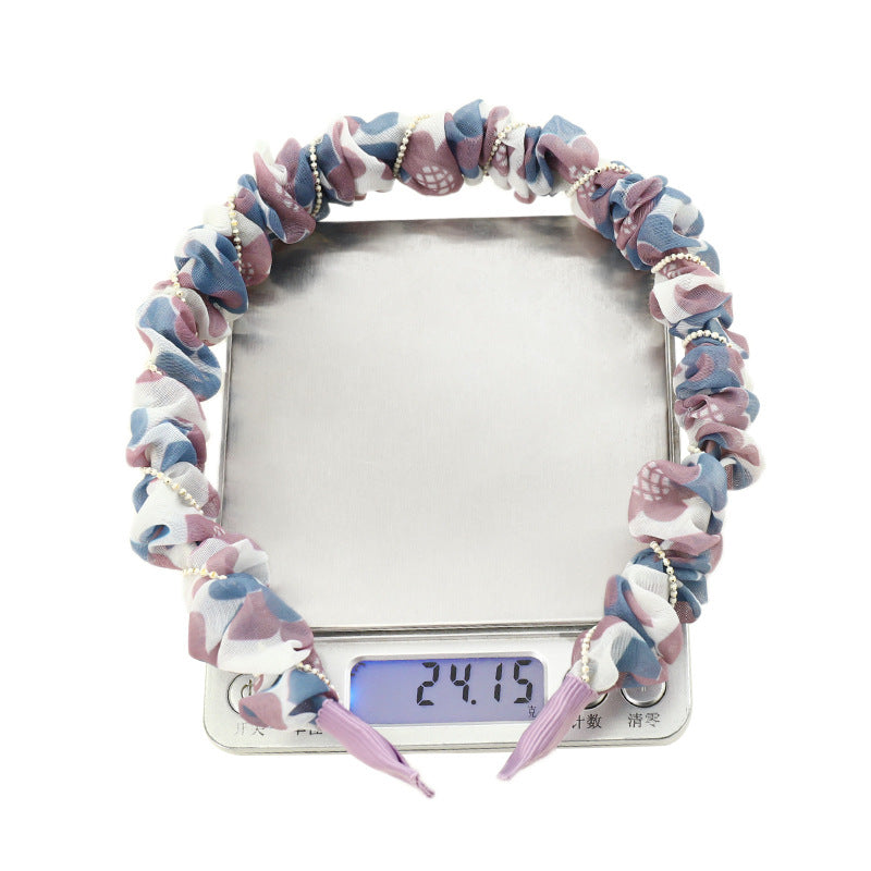 F5332021夏季新品女士外出壓髮洗臉頭箍小清新印花歐根紗褶皺髮箍spr&sum