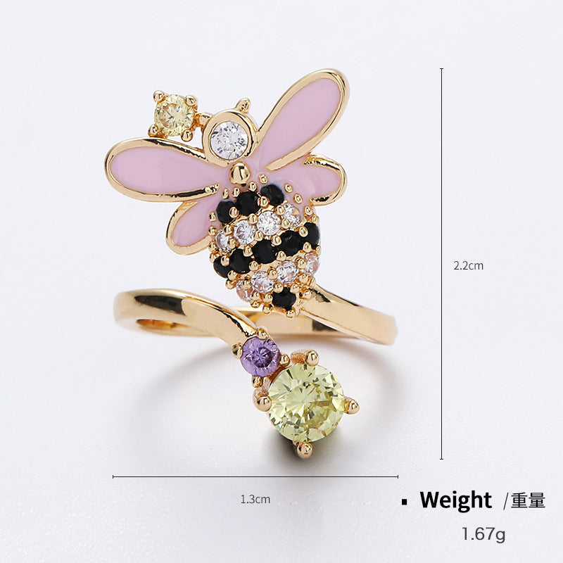 NCR00883金屬鍍金鑲鋯開口可調節指甲戒 日韓熱賣款可愛萌寵造型戒指kj202105