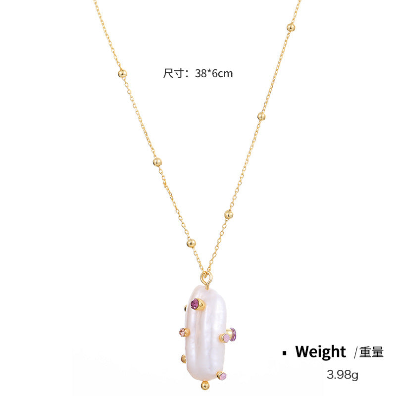 NCN00478銅鍍真金鑲鋯時尚天然巴洛克珍珠吊墜女式套裝日韓氣質項鏈KJ20210810
