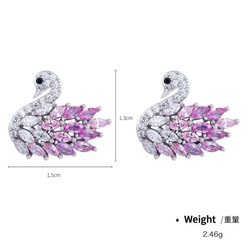 NCE01737925銀針銅鍍真金鑲鋯天鵝耳釘女日韓簡約氣質網紅熱賣款耳環kj202106