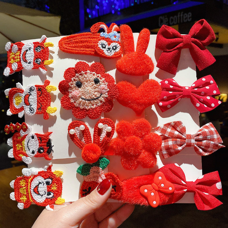 HX-838兒童新年髮夾不傷發女童過年發卡紅色頭飾中國風唐裝寶寶髮飾套裝HX20211003