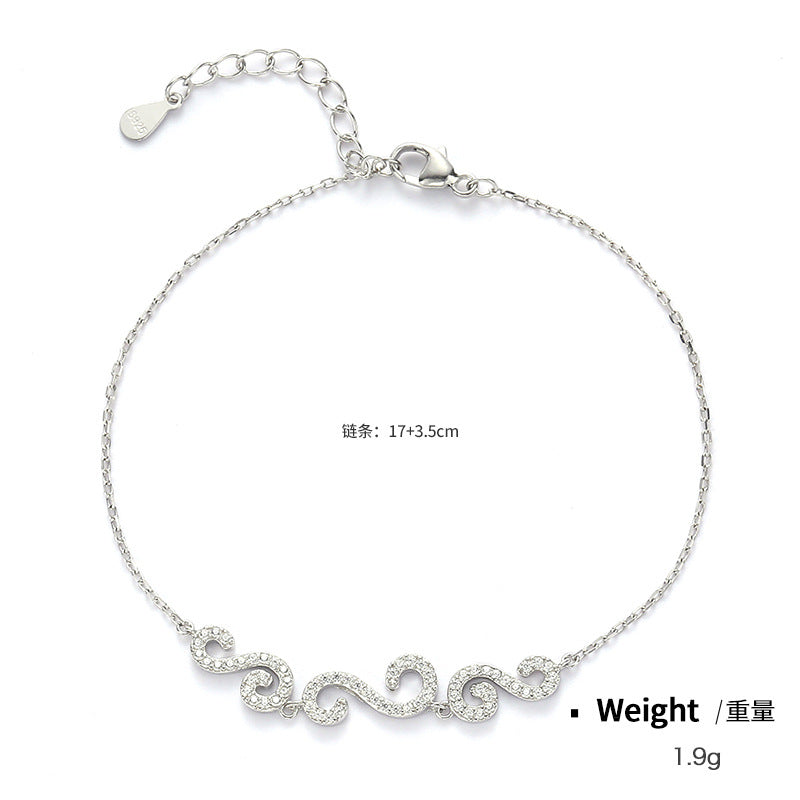 NSB00027通體純銀鑲鋯幾何型伸縮手鏈女日韓百搭簡約氣質滿鋯復古手環kj202106