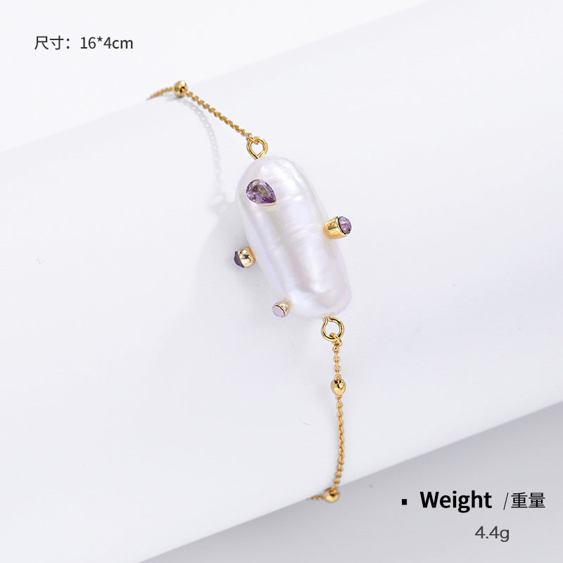 NCN00478銅鍍真金鑲鋯時尚天然巴洛克珍珠吊墜女式套裝日韓氣質項鏈KJ20210810