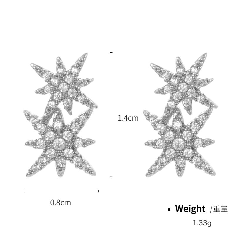 NCE00862925銀針銅鍍真金六芒星耳釘女日韓鑲鉆百搭米字時尚簡約耳飾kj202104