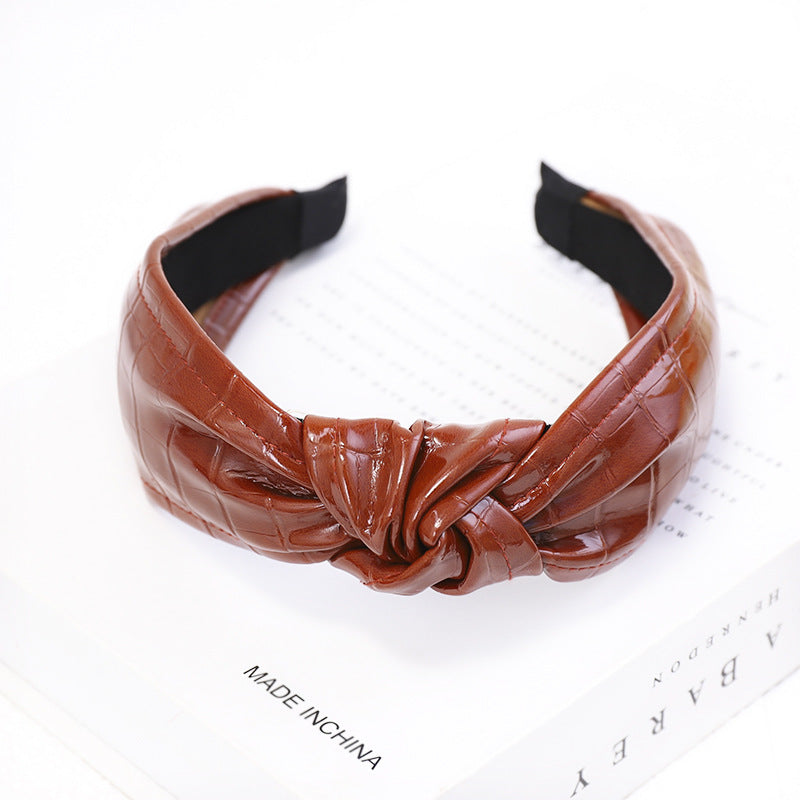 C719一件代發韓版發飾鱷魚紋皮革中間結頭箍ins韓國網紅寬邊髮箍spr&sum