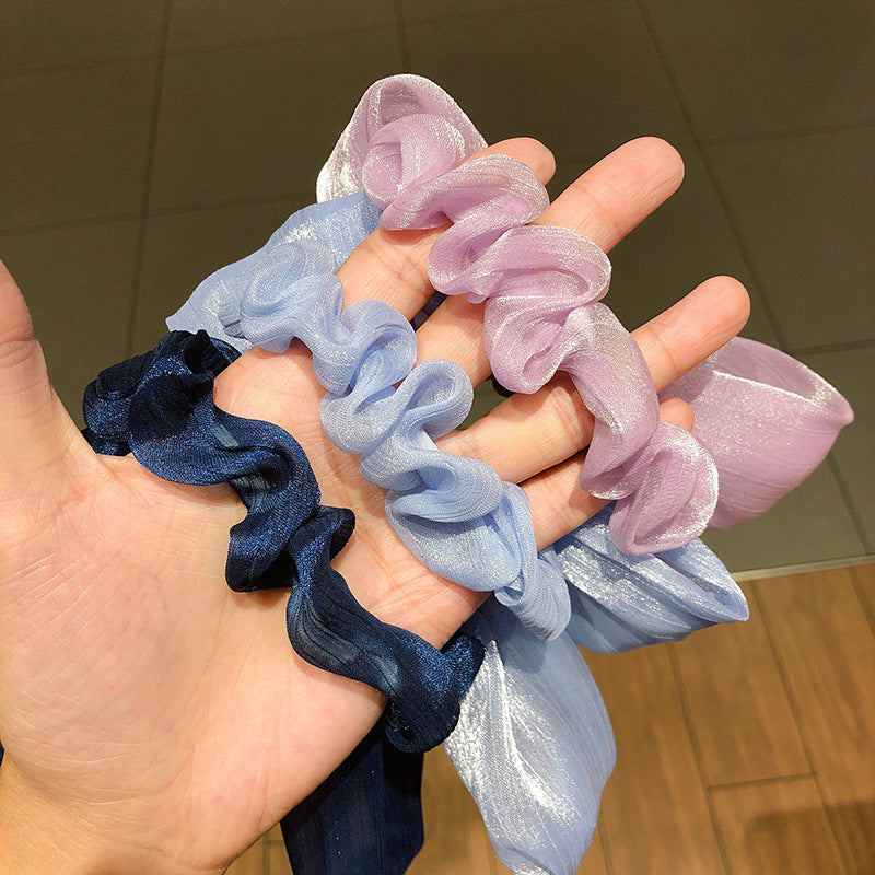 HX-327韓版珠光大號蝴蝶結大腸髮圈歐根紗頭繩超仙森系少女心髮繩髮飾品ycintestine