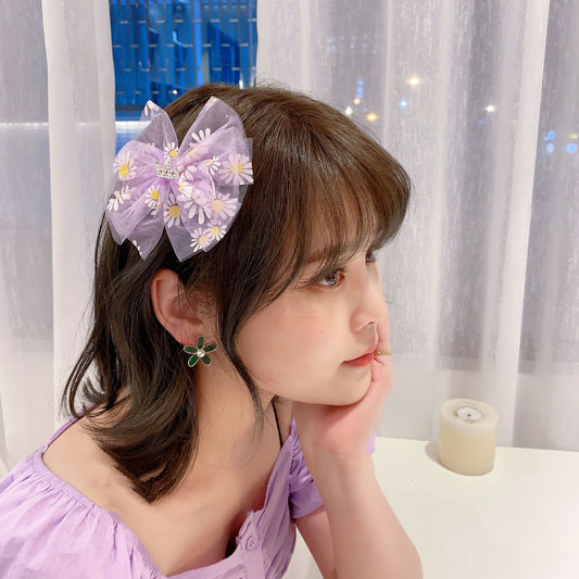 HX-459小雛菊蕾絲蝴蝶結髮夾韓版兒童公主寶寶可愛皇冠花朵發卡夾子頭飾HX20211003
