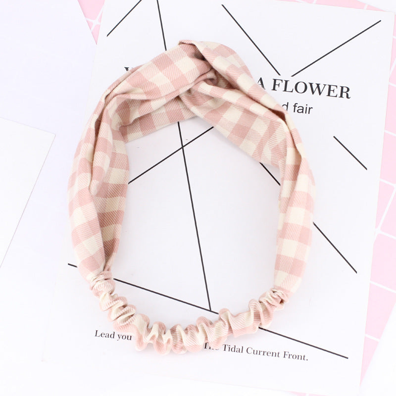 B262新品格子髮帶日韓潮流髮飾交叉著感頭飾日本梨花同款少女髮箍Plaid