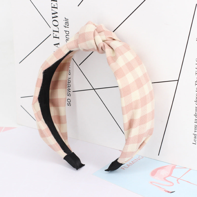 B262新品格子髮帶日韓潮流髮飾交叉著感頭飾日本梨花同款少女髮箍Plaid