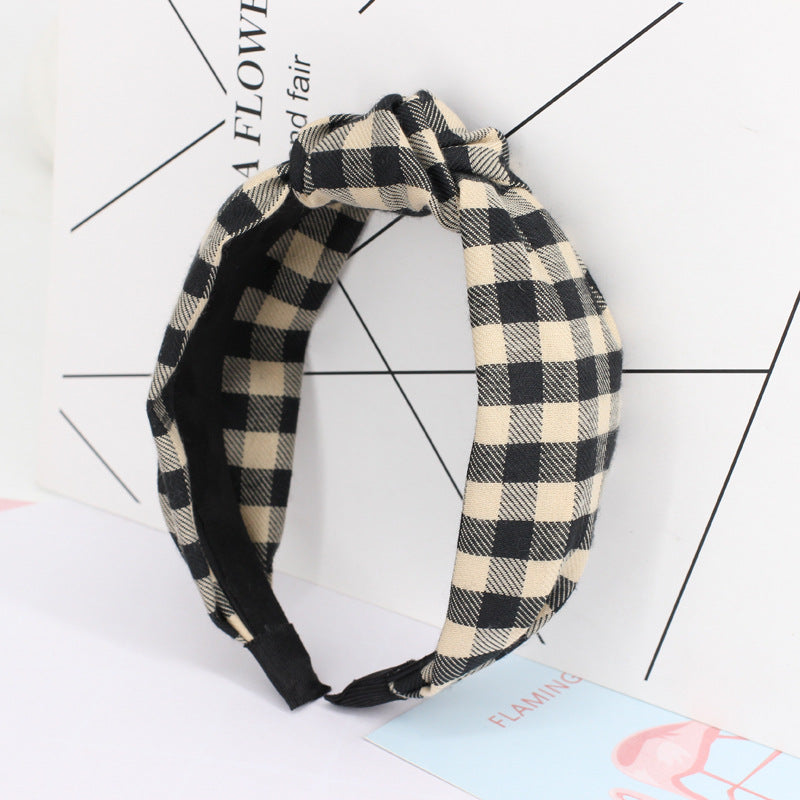 B262新品格子髮帶日韓潮流髮飾交叉著感頭飾日本梨花同款少女髮箍Plaid