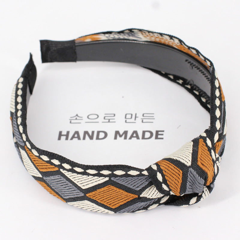B462韓國南大門同款韓版熱銷飾品刺繡菱形打結髮箍簡約織帶髮帶Ribbon