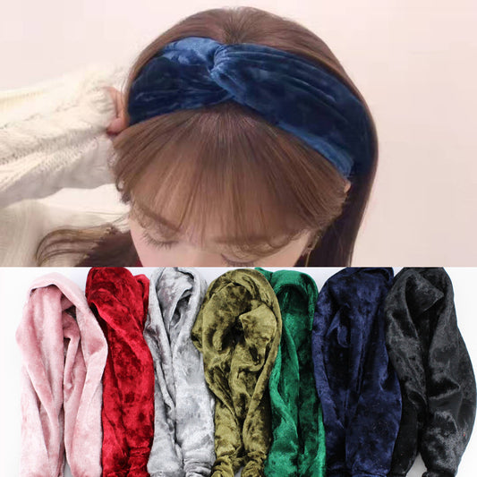 B526韓國同款歐美復古寬邊絲絨交叉發帶 多色髮箍鉆石絨發帶髮飾Velvet