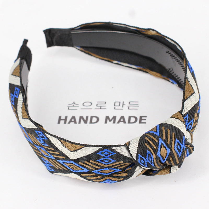 B462韓國南大門同款韓版熱銷飾品刺繡菱形打結髮箍簡約織帶髮帶Ribbon