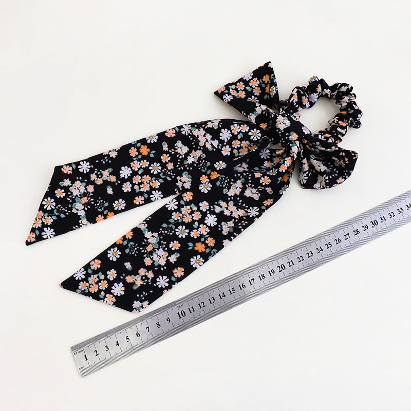 E136春夏新品发圈甜美布艺印花飘带蝴蝶结发饰头箍女士简约发绳hr202104