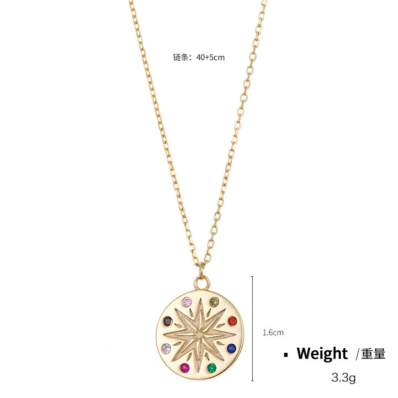 NSN00841通體純銀鑲鋯鎖骨鏈女 幾何型浮雕印刻紋路吊墜韓版百搭項鏈kj202105