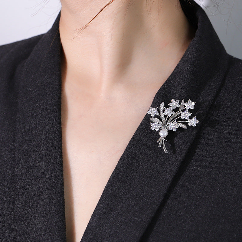 NCC00138銅鍍真金鑲鋯鋯石花卉造型胸花女式韓版簡約西裝百搭珍珠胸針KJ20210812