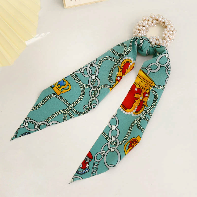 E132春夏新品发箍批发时尚布雪纺花飘带头饰发带甜美少女珍珠发圈hr202104