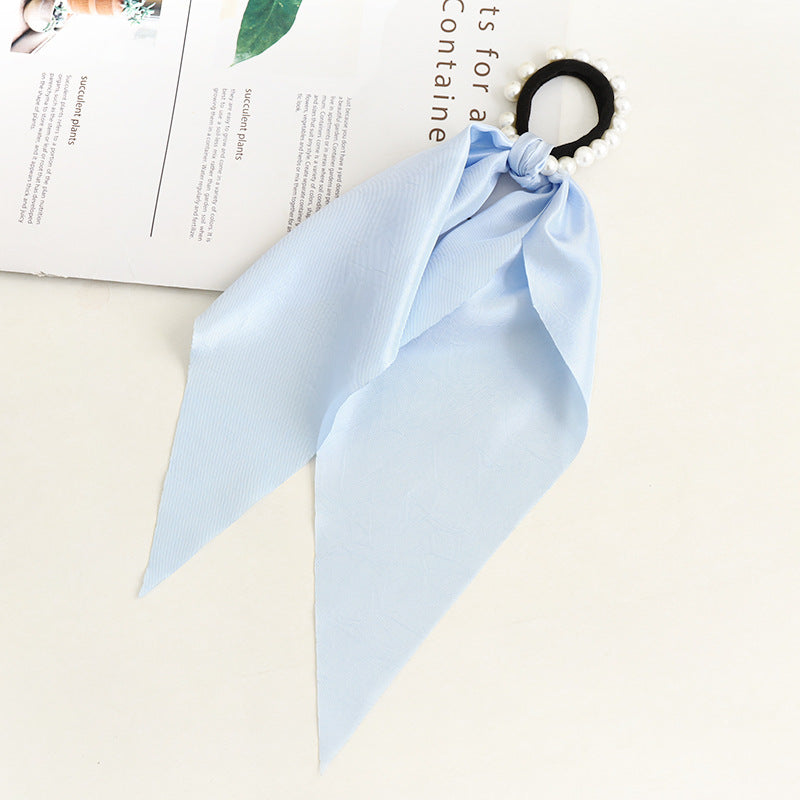D617韩版新品发绳法式优雅珍珠头饰发圈长飘带束发女士马尾绳批发hr202105