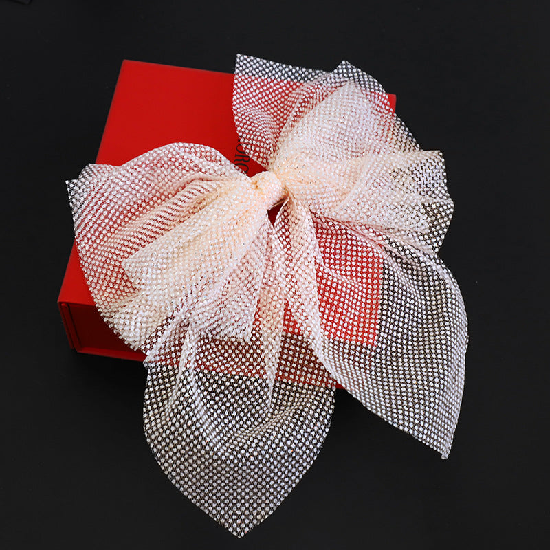 D613韩版新品发夹清新纯色网纱亮钻蝴蝶结头饰发卡甜美少女马尾夹-hp202105