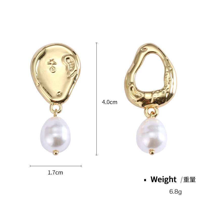 NXE03552925銀針金屬鍍金色歐美耳釘女ins風誇張珍珠耳墜跨境熱賣耳飾kj202104