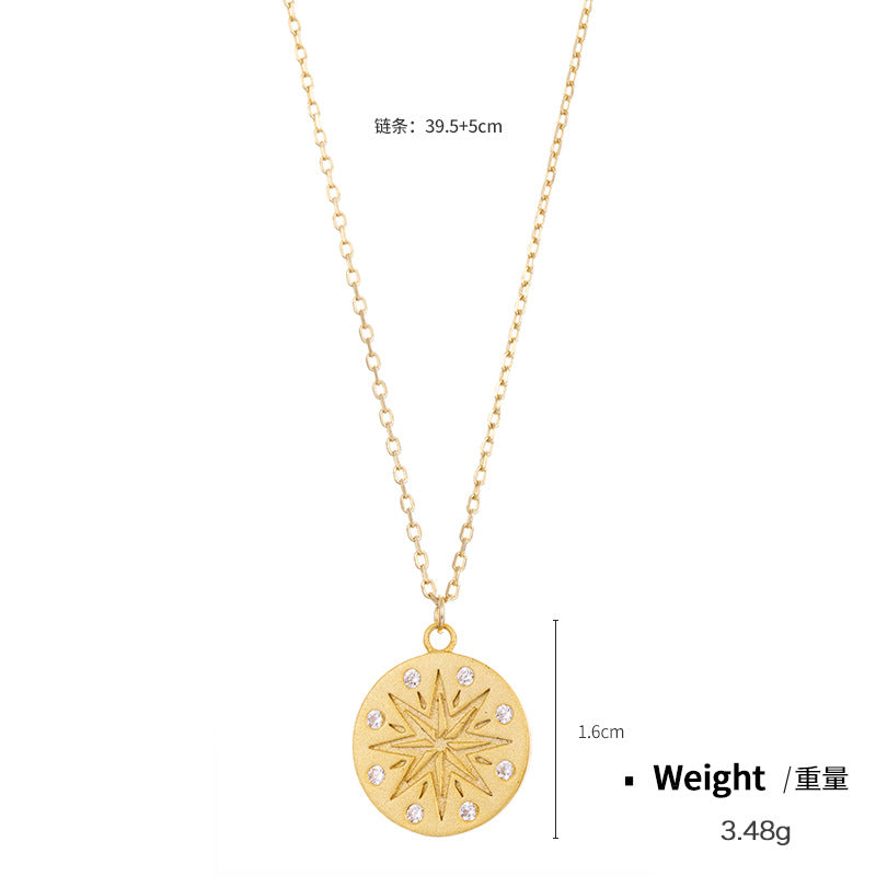 NSN00841通體純銀鑲鋯鎖骨鏈女 幾何型浮雕印刻紋路吊墜韓版百搭項鏈kj202105