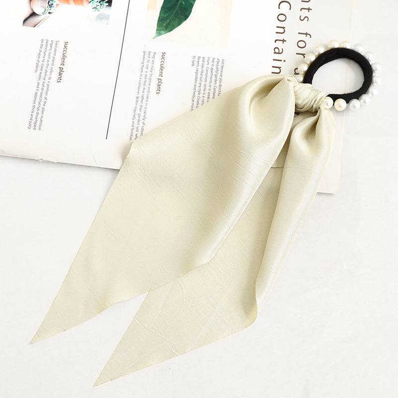 D617韩版新品发绳法式优雅珍珠头饰发圈长飘带束发女士马尾绳批发hr202105