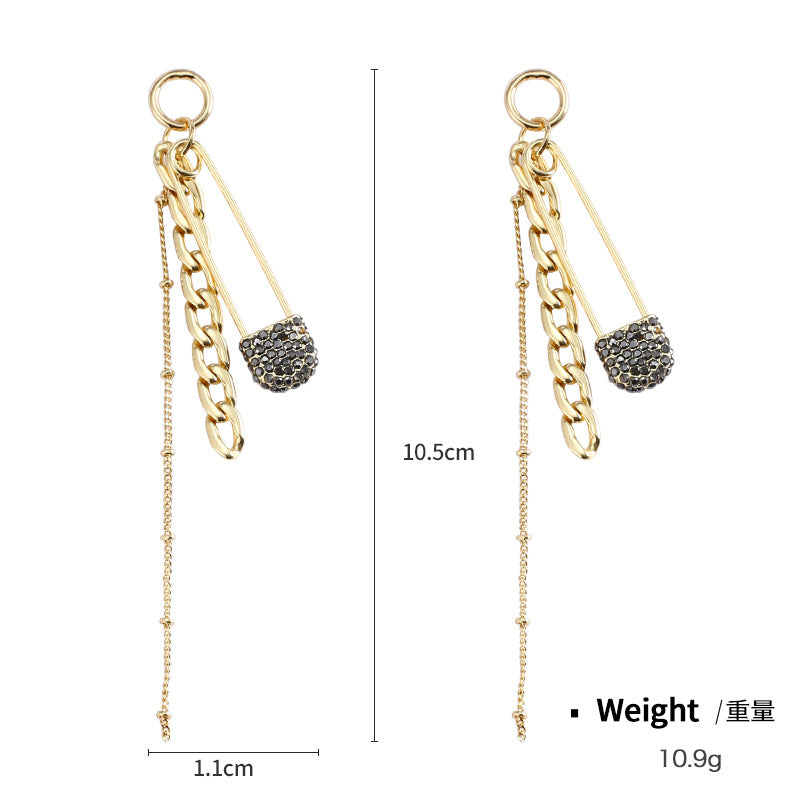 NXE03558925銀針銅鍍金銀長款耳線女別針鏈條歐美ins風耳釘金屬幾何型kj202104