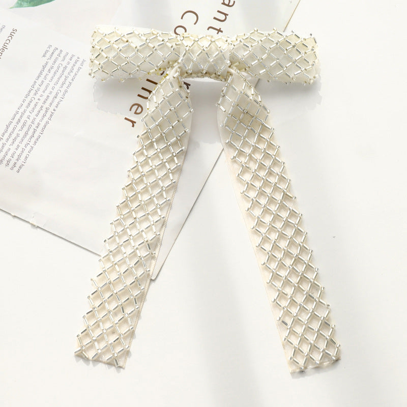 D6192021夏季新品发夹纯色串珠蝴蝶结头饰发卡甜美气质少女马尾夹-hp202105