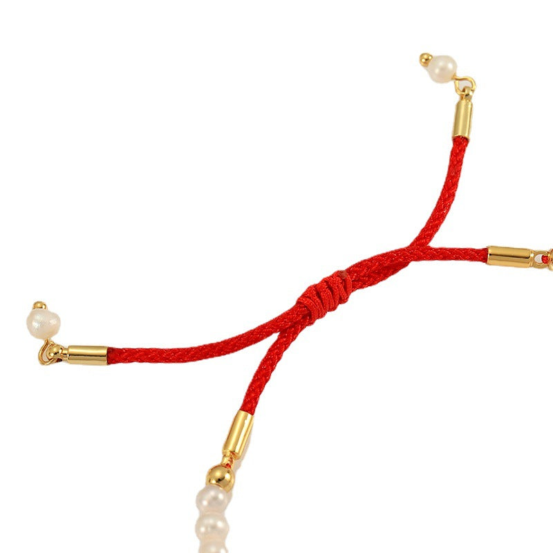NCB00741中國風新年款紅繩手鏈女牛氣沖天設計師原創設計伸縮扣可調節手環kjpearl