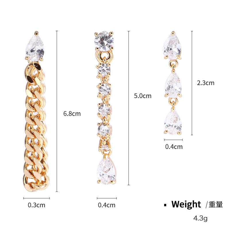 NXE03558925銀針銅鍍金銀長款耳線女別針鏈條歐美ins風耳釘金屬幾何型kj202104