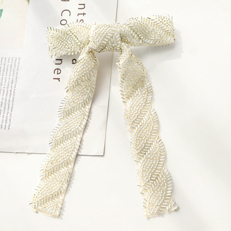 D6192021夏季新品发夹纯色串珠蝴蝶结头饰发卡甜美气质少女马尾夹-hp202105
