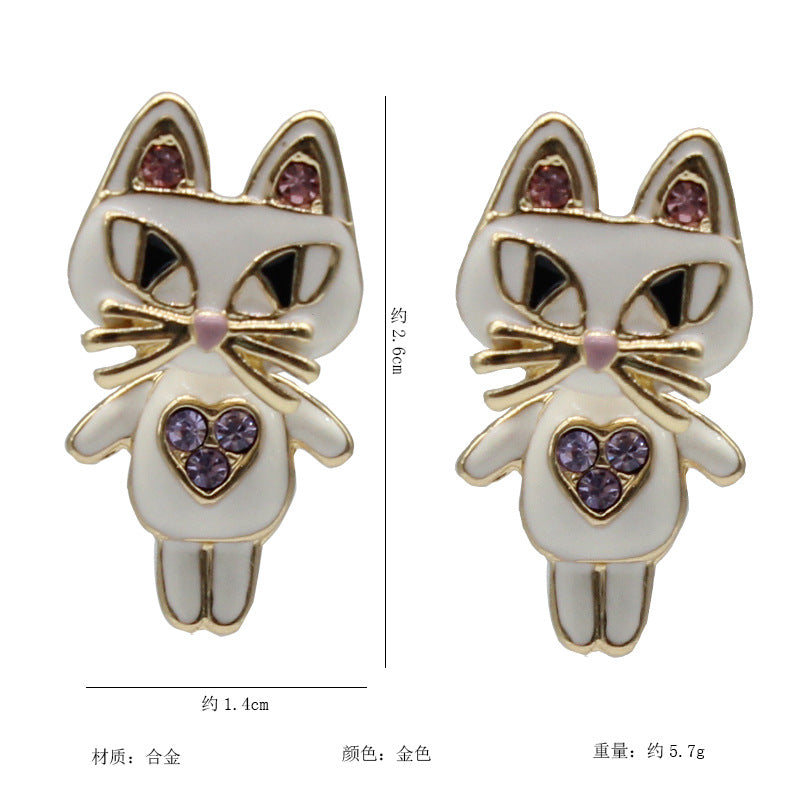 662725591跨境金屬滴油鍍金萌寵卡通貓咪耳釘EG原創設計時尚可愛耳環kj202105